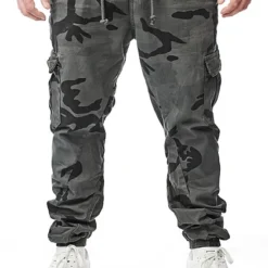 Urban Classics Herren Cargo Jogging Hose 6-Pockets Gummibund Grau Camouflage