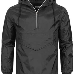 Urban Classics Herren Übergangsjacke Half Zip Kapuze Brusttasche Vorne Schwarz