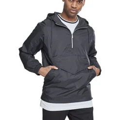 Urban Classics Herren Übergangsjacke Half Zip Kapuze Brusttasche Vorne Schwarz -Deutschland Jack & Jones Verkaufs-Shop 18031363 3