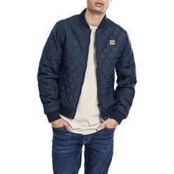 Urban Classics Herren Leichte Bomber Nylon Steppjacke 2-Pockets Navy Blau