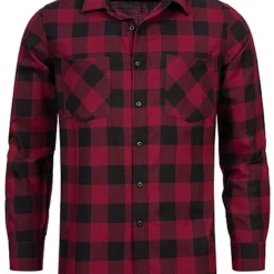 Urban Classics Herren Flanell Hemd Kariert Zwei Brusttaschen Schwarz Dunkelrot