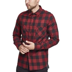 Urban Classics Herren Flanell Hemd Kariert Zwei Brusttaschen Schwarz Dunkelrot -Deutschland Jack & Jones Verkaufs-Shop 18031834 3