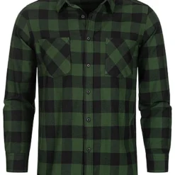Urban Classics Herren Flanell Hemd Kariert Zwei Brusttaschen Schwarz Forest Grün