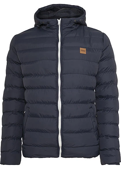 Urban Classics Herren Basic Winter Steppjacke Kapuze 2 Taschen Navy Blau Weiss 4 Urban Classics Herren Basic Winter Steppjacke Kapuze 2 Taschen Navy Blau Weiss – Bild 2