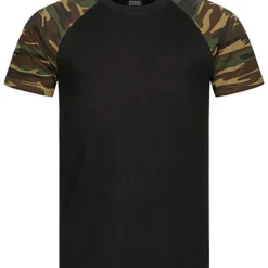 Urban Classics Herren 2-Tone Raglan T-Shirt Schwarz Wood Camo