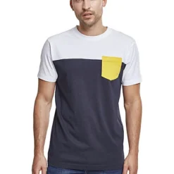 Urban Classics Herrn T-Shirt Colorblock Pocket Navy Blau Weiss Gelb -Deutschland Jack & Jones Verkaufs-Shop 19083386 3