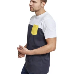 Urban Classics Herrn T-Shirt Colorblock Pocket Navy Blau Weiss Gelb -Deutschland Jack & Jones Verkaufs-Shop 19083386 4
