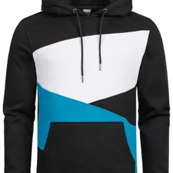 Urban Classics Herren Colorblock Zick Zack Hoodie Kapuze Schwarz Türkis Weiss