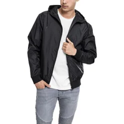 Urban Classics Herren Basic Windbreaker Jacke Kapuze 2-Pockets Schwarz -Deutschland Jack & Jones Verkaufs-Shop 19083447 3