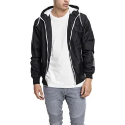 Urban Classics Herren Windrunner Jacke Mit Kontrastdetails Schwarz Weiss -Deutschland Jack & Jones Verkaufs-Shop 19083528 3