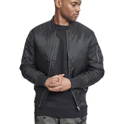 Urban Classics Herren Basic Bomber Jacke 3-Pockets Stehkragen Schwarz