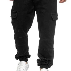 Urban Classics Herren Cargo Jeans Hose 6-Pockets Rinsed Wash Schwarz
