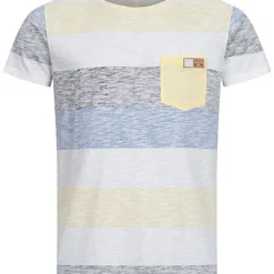 Eight2Nine Herren Multicolor T-Shirt Inside Streifen Muster Brusttasche Gelb Grau Weiss