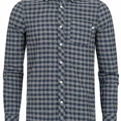 Hailys Herren Langarm Baumwoll Hemd Karo Muster Brusttasche Navy Blau Grau