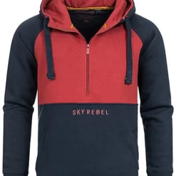 Eight2Nine Herren 2-Tone Half-Zip Hoodie Kapuze Logo By Sky Rebel Deep Blau Rot