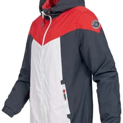 Sublevel Herren Colorblock Trainingsjacke Mit Kapuze 2-Pockets Navy Blau Weiss Rot