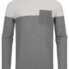 Sublevel Herren Ribbed 2-Tone Pullover Sweater Brusttasche Hell Grau Dunkel Grau