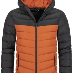Brave Soul Herren 2-Tone Steppjacke Mit Kapuze 2-Pocket Orange Schwarz