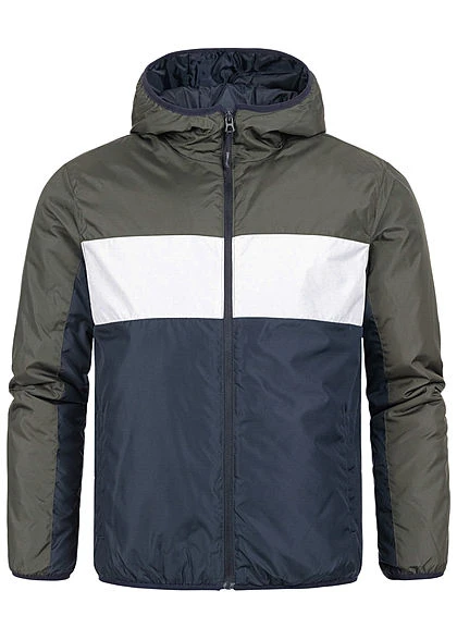 Brave Soul Herren Colorblock Übergangsjacke Kapuze 2-Pocket Khaki Weiss Blau 3 Brave Soul Herren Colorblock Übergangsjacke Kapuze 2-Pocket Khaki Weiss Blau