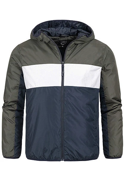 Brave Soul Herren Colorblock Übergangsjacke Kapuze 2-Pocket Khaki Weiss Blau 4 Brave Soul Herren Colorblock Übergangsjacke Kapuze 2-Pocket Khaki Weiss Blau – Bild 2