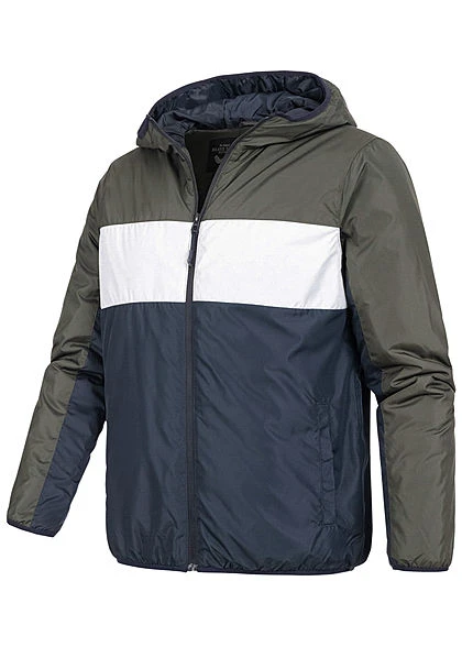 Brave Soul Herren Colorblock Übergangsjacke Kapuze 2-Pocket Khaki Weiss Blau 5 Brave Soul Herren Colorblock Übergangsjacke Kapuze 2-Pocket Khaki Weiss Blau – Bild 3