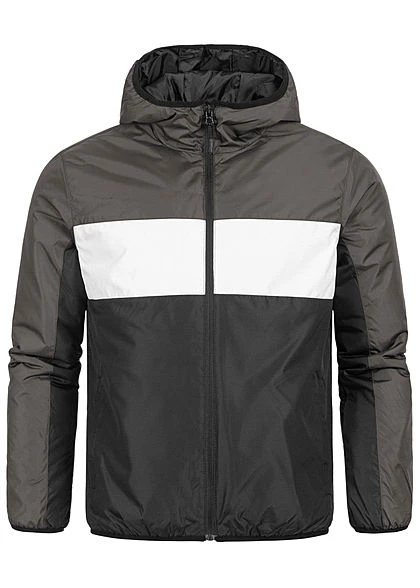 Brave Soul Herren Colorblock Übergangsjacke Kapuze 2-Pocket Dunkel Grau Weiss Schwarz 3 Brave Soul Herren Colorblock Übergangsjacke Kapuze 2-Pocket Dunkel Grau Weiss Schwarz