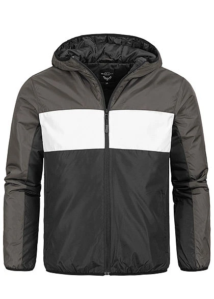 Brave Soul Herren Colorblock Übergangsjacke Kapuze 2-Pocket Dunkel Grau Weiss Schwarz 4 Brave Soul Herren Colorblock Übergangsjacke Kapuze 2-Pocket Dunkel Grau Weiss Schwarz – Bild 2