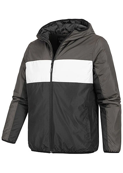 Brave Soul Herren Colorblock Übergangsjacke Kapuze 2-Pocket Dunkel Grau Weiss Schwarz 5 Brave Soul Herren Colorblock Übergangsjacke Kapuze 2-Pocket Dunkel Grau Weiss Schwarz – Bild 3