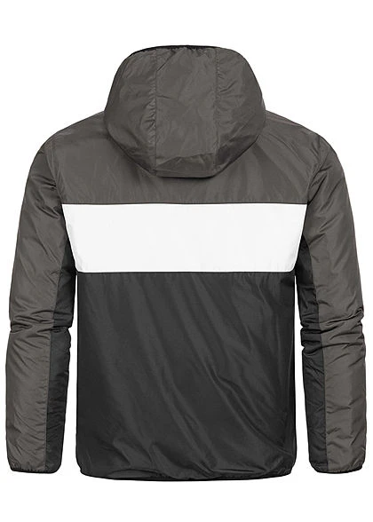 Brave Soul Herren Colorblock Übergangsjacke Kapuze 2-Pocket Dunkel Grau Weiss Schwarz 6 Brave Soul Herren Colorblock Übergangsjacke Kapuze 2-Pocket Dunkel Grau Weiss Schwarz – Bild 4