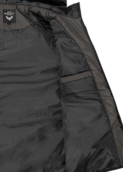 Brave Soul Herren Colorblock Übergangsjacke Kapuze 2-Pocket Dunkel Grau Weiss Schwarz 7 Brave Soul Herren Colorblock Übergangsjacke Kapuze 2-Pocket Dunkel Grau Weiss Schwarz – Bild 5