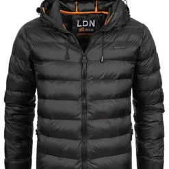Brave Soul Herren Nylon Steppjacke Kapuze 2-Pockets Unicolor Schwarz