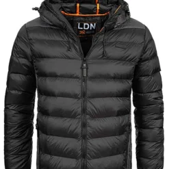Brave Soul Herren Nylon Steppjacke Kapuze 2-Pockets Unicolor Dunkelgrau Schwarz