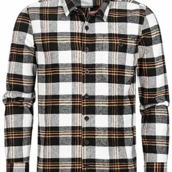 Sublevel Herren Flanell Hemd Karo Muster Brusttasche Off Weiss Schwarz Ecru