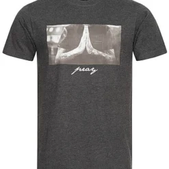 Mister Tee Herren T-Shirt Pray Hand Print Charcoal Dunkel Grau