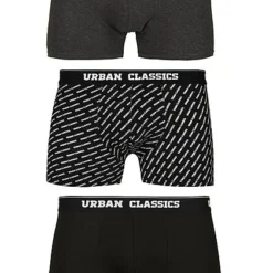 Urban Classics Herren 3-er Pack Boxer Shorts Logo Print & Schwarz & Charcoal