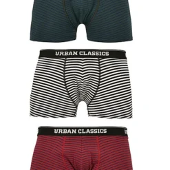 Urban Classics Herren 3-er Pack Boxer Shorts Streifen Bottle Grün & Rot & Weiss