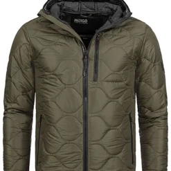 Indicode Herren Leichte Steppjacke Mit Kapuze 3-Pockets Army Grün