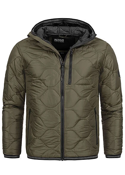 Indicode Herren Leichte Steppjacke Mit Kapuze 3-Pockets Army Grün 3 Indicode Herren Leichte Steppjacke Mit Kapuze 3-Pockets Army Grün