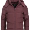 Urban Classics Herren Winter Pufferjacke Mit Kapuze 2-Pockets Cherry Rot