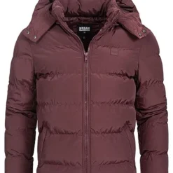 Urban Classics Herren Winter Pufferjacke Mit Kapuze 2-Pockets Cherry Rot