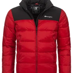 Champion Herren Winter Nylon Steppjacke Versteckte Kapuze Rot Schwarz