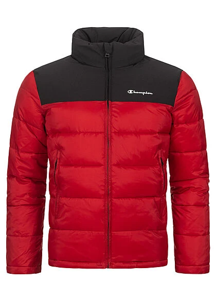 Champion Herren Winter Nylon Steppjacke Versteckte Kapuze Rot Schwarz 4 Champion Herren Winter Nylon Steppjacke Versteckte Kapuze Rot Schwarz – Bild 2