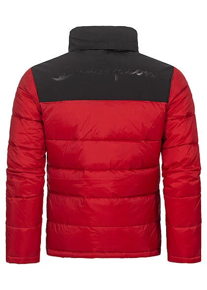 Champion Herren Winter Nylon Steppjacke Versteckte Kapuze Rot Schwarz 6 Champion Herren Winter Nylon Steppjacke Versteckte Kapuze Rot Schwarz – Bild 4