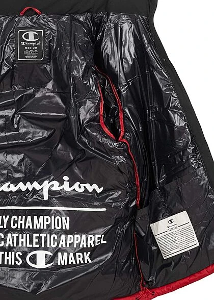 Champion Herren Winter Nylon Steppjacke Versteckte Kapuze Rot Schwarz 7 Champion Herren Winter Nylon Steppjacke Versteckte Kapuze Rot Schwarz – Bild 5