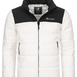 Champion Herren Winter Nylon Steppjacke Versteckte Kapuze Weiss Schwarz