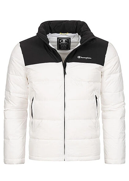 Champion Herren Winter Nylon Steppjacke Versteckte Kapuze Weiss Schwarz 3 Champion Herren Winter Nylon Steppjacke Versteckte Kapuze Weiss Schwarz