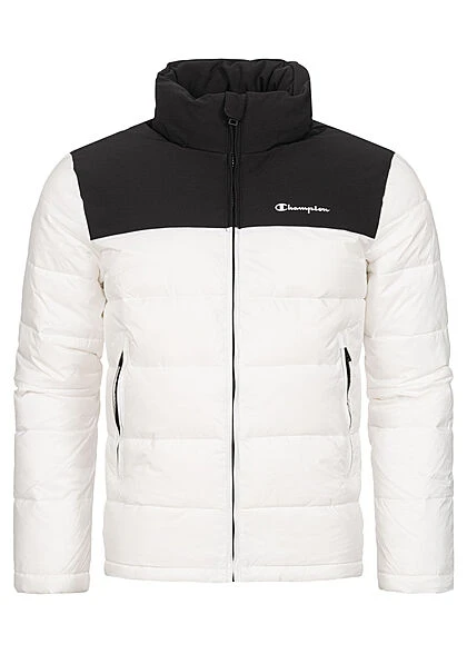Champion Herren Winter Nylon Steppjacke Versteckte Kapuze Weiss Schwarz 4 Champion Herren Winter Nylon Steppjacke Versteckte Kapuze Weiss Schwarz – Bild 2