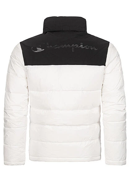 Champion Herren Winter Nylon Steppjacke Versteckte Kapuze Weiss Schwarz 6 Champion Herren Winter Nylon Steppjacke Versteckte Kapuze Weiss Schwarz – Bild 4