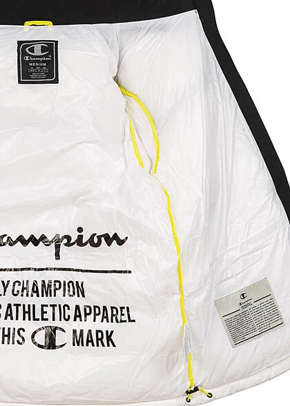 Champion Herren Winter Nylon Steppjacke Versteckte Kapuze Weiss Schwarz 7 Champion Herren Winter Nylon Steppjacke Versteckte Kapuze Weiss Schwarz – Bild 5