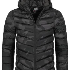 Brave Soul Herren Jacke Steppjacke Mit Kapuze 2-Pockets Schwarz Camo